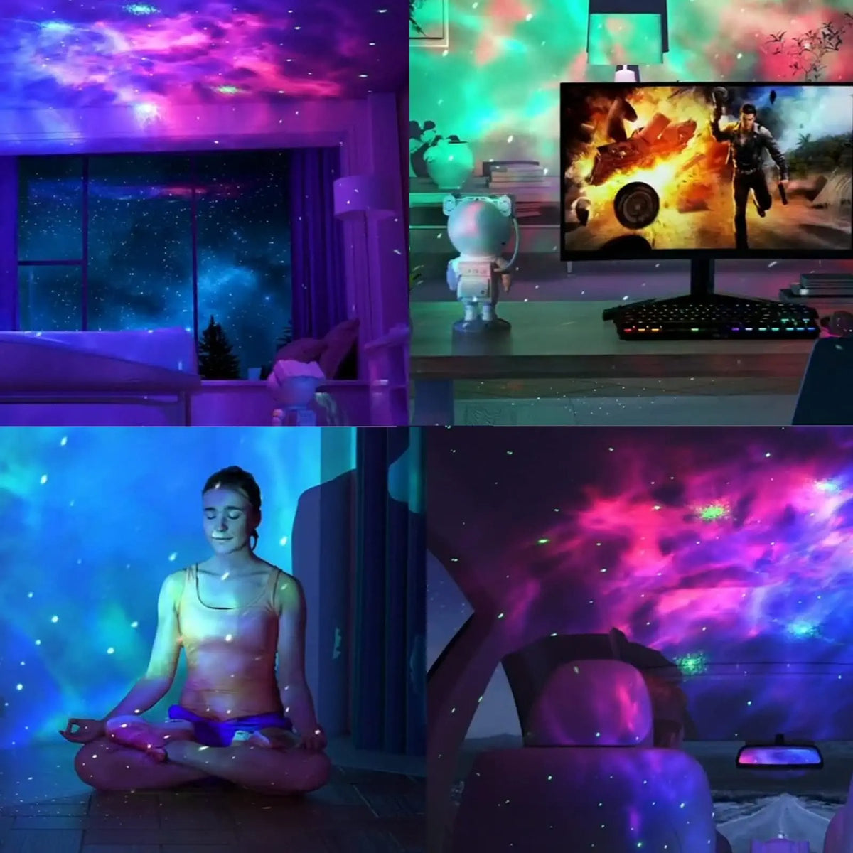 standing astronaut starry sky projector casting stars and galaxy light over a kid's bedroom – view 12