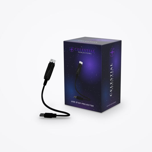 USB Star Projector by Celestial Projectors with its branded gift box