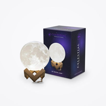 3D Moon Lamp by Celestial Projectors with its branded gift box