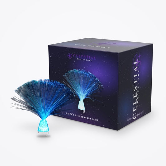 Fiber Optic Sensory Lamp by Celestial Projectors with its branded gift box