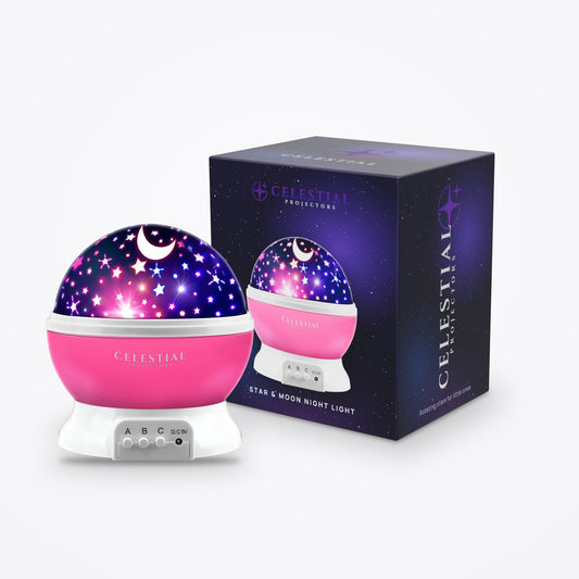Rotating Star & Moon Projector Night Light for Kids by Celestial Projectors with its branded gift box
