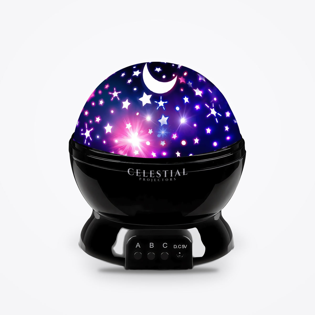 Rotating Star & Moon Projector Night Light for Kids by Celestial Projectors, studio product photo