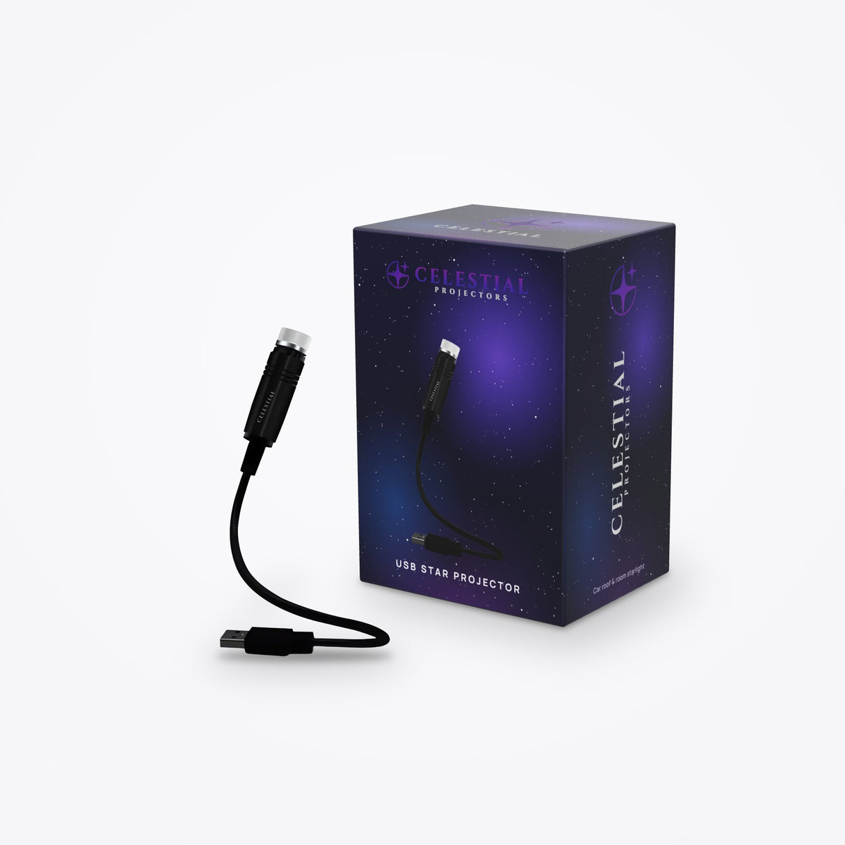USB Star Projector by Celestial Projectors with its branded gift box